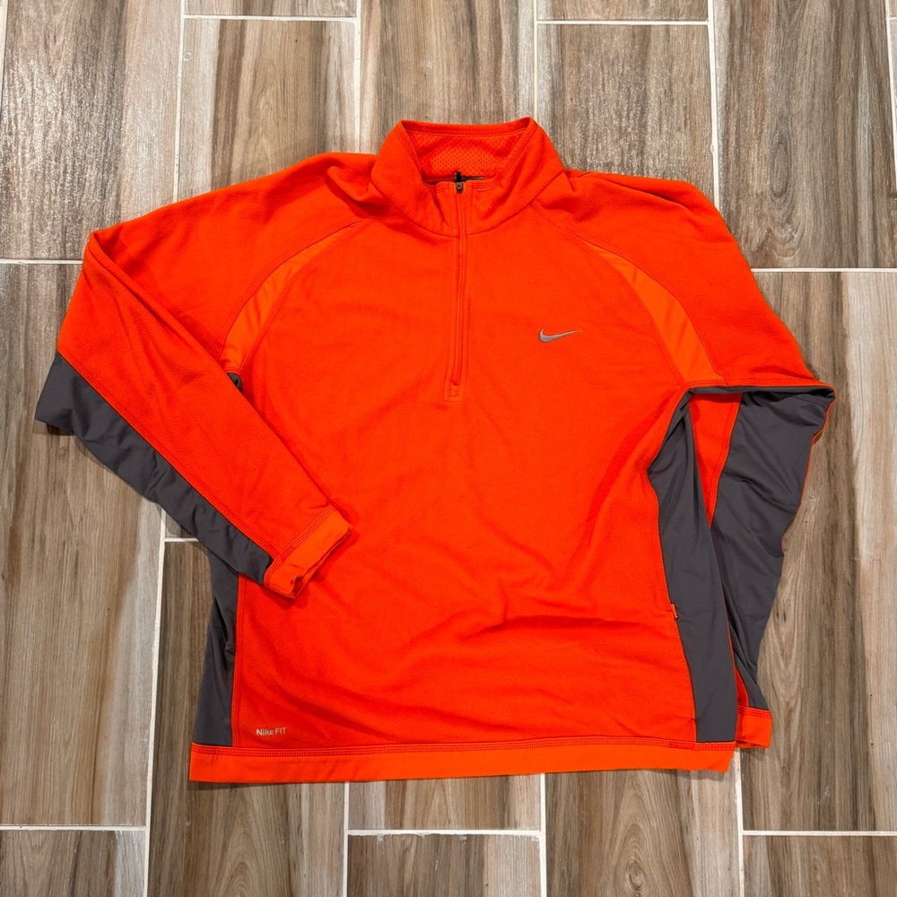 Y2K NIKE THERMA FIT ATHLETIC PULLOVER 1/4 ZIP FLEECE SWEATSHIRT Mens XL Orange